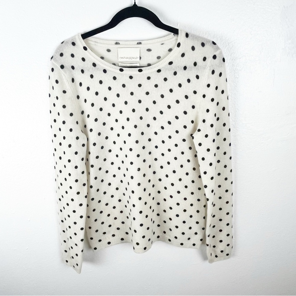 CYNTHIA ROWLEY 100% 2-Ply Cashmere Cream Polka Dot Long Sleeves Sweater Medium